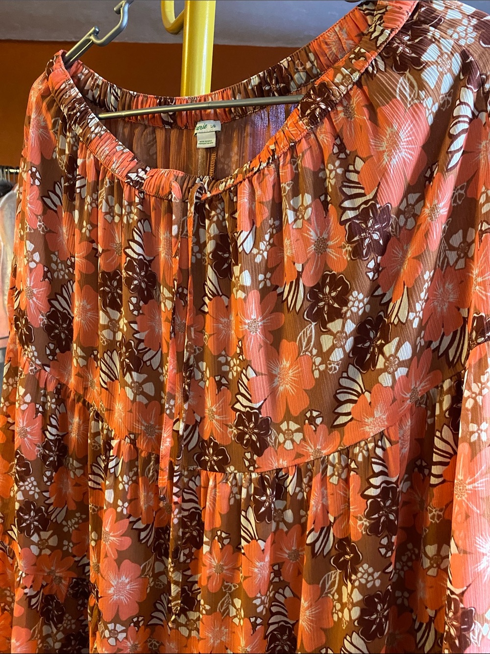aerie Floral Tiered Midi Skirt in coral, white and Brown - Picture 3 of 6